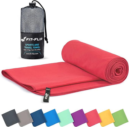 Fit-Flip Travel Towel - Compact & Ultra Soft Microfiber Camping Towel - Quick Dry Towel - Super Absorbent & Lightweight for Sports, Beach, Gym, Backpacking, Hiking and Yoga