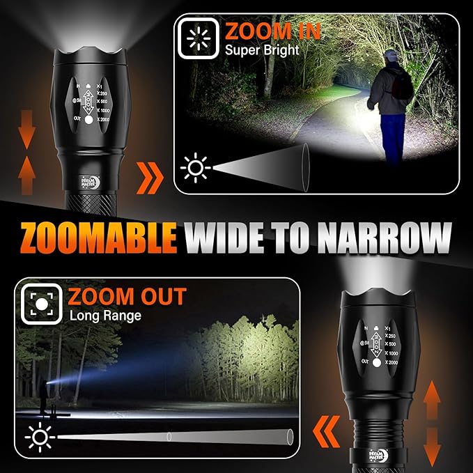 Dream Master 2 Pack LED Flashlights High Lumens with 6 AAA Batteries, 5 Modes Mini Waterproof Tactical Bright Flashlight for Camping Hiking, Fathers Day Dad Gifts for Him, Men, Dad