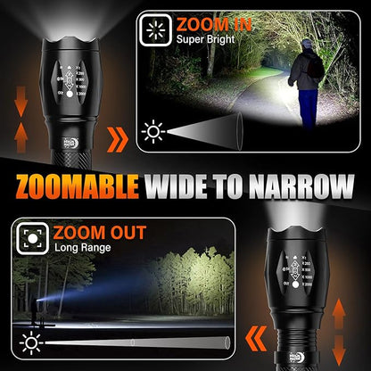 Dream Master 2 Pack LED Flashlights High Lumens with 6 AAA Batteries, 5 Modes Mini Waterproof Tactical Bright Flashlight for Camping Hiking, Fathers Day Dad Gifts for Him, Men, Dad