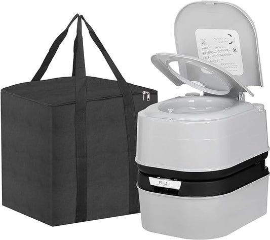 HSM 6.4 Gallon Waste Tank Portable Toilet for Camping RV Boating Fishing Indoor Outdoor Toilet Compact Double-outlet Anti-leak Seal Ring Commode with Travel Bag Sprinkling Bottle