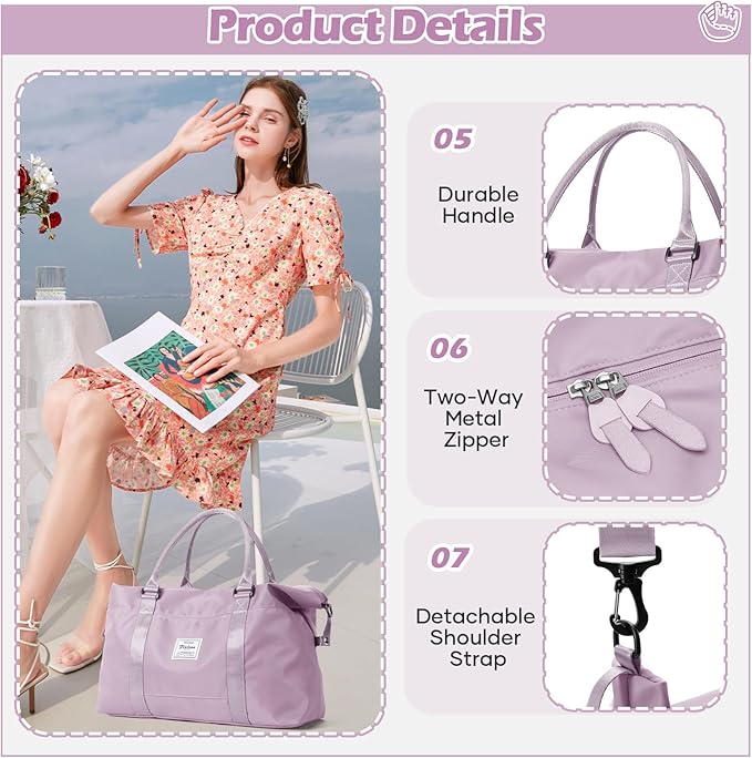 Small Gym Bag for Women, Purple Stylish Duffle Travel Bag for Plane, Lightweight Duffle Bag for Women, Sport Gym Tote Bag with Wet Pocket for Yoga, Pilates, Swimming