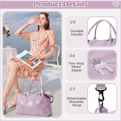 Small Gym Bag for Women, Purple Stylish Duffle Travel Bag for Plane, Lightweight Duffle Bag for Women, Sport Gym Tote Bag with Wet Pocket for Yoga, Pilates, Swimming