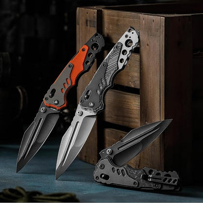 '-Intruder-03BW｜Heavy Folding Pocket Knife for Men，Outdoor Camping EDC Knives with Clip ，4.29" Stonewash 14C28N Steel Blade ，Brass Washer，Ti & Damascus G10 Handle