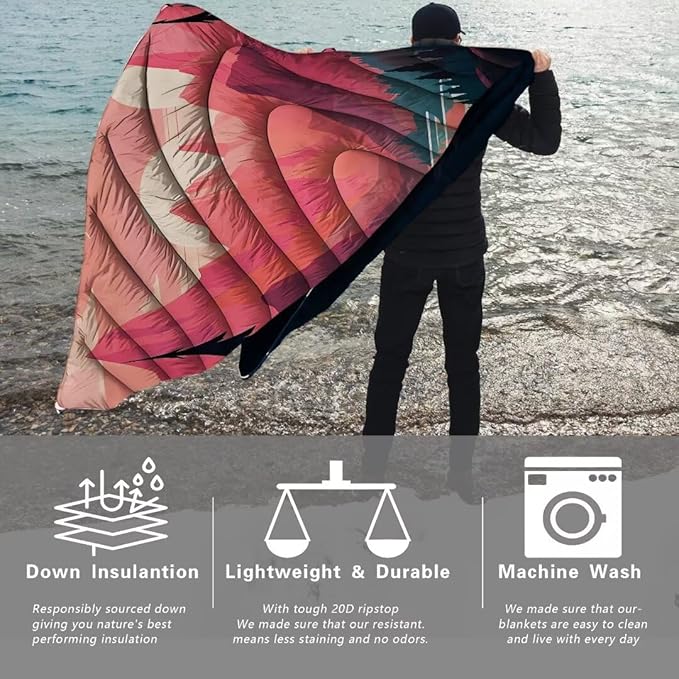 Yizheer Sunset Printed Camping Blanket,Lightweight Down Alternative Puffy Camping Blanket Packable Outdoor Blanket for Camping,Traveling, Stadium, Hiking, Picnics 76" x 54"