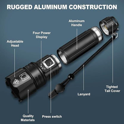 Rechargeable Flashlights High Lumens, 990,000 Lumens Brightest Flashlight, 5 Modes Super Bright Led Flashlight, 12H Running time, Handheld Flashlights for Home/Camping, Flash Light IPX6 Waterproof