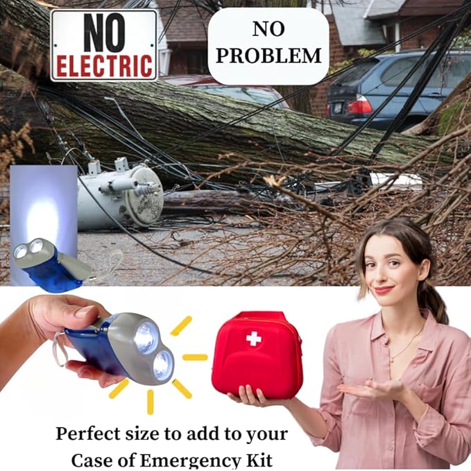 Evelots Hand Crank Emergency Flashlights -24 Pack- Camping, Home, Car - Double LED Bright Lights - Great for Hiking, Outdoor Sports, Power Outage Easy to Use
