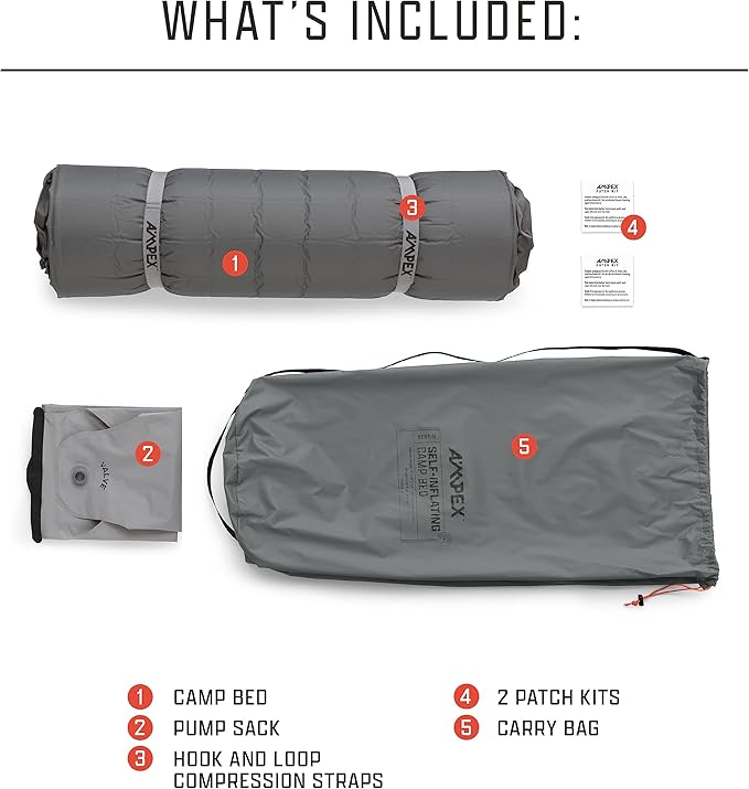 AMPEX Camp Bed Self Inflating | Camping Mattress, Sleeping Pad for Camping, Backpacking, Inflatable Camping Bed for Backpacking Gear (Regular Size)