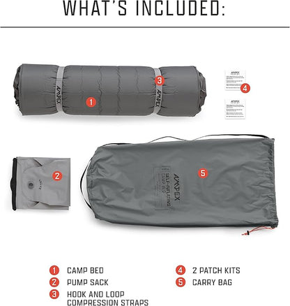 AMPEX Camp Bed Self Inflating | Camping Mattress, Sleeping Pad for Camping, Backpacking, Inflatable Camping Bed for Backpacking Gear (Regular Size)