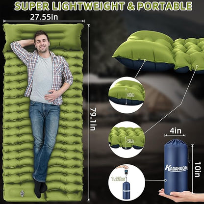 Sleeping Pad for Camping, Ultralight Inflatable Camping Mat with Pillow Built-in Foot Pump Sleeping Pads, Compact & Lightweight Air Mattress for Camping, Backpacking, Hiking