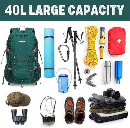 40L Lightweight Hiking Backpack Travel Packable Daypack for Women and Men, Green