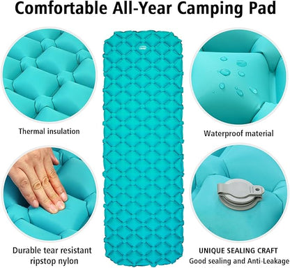 Camping Sleeping Pad Air Mattress - Inflatable Ultralight Ergonomic Design Compact Airpad Mat Backpacking Hiking Outdoor Activities Black