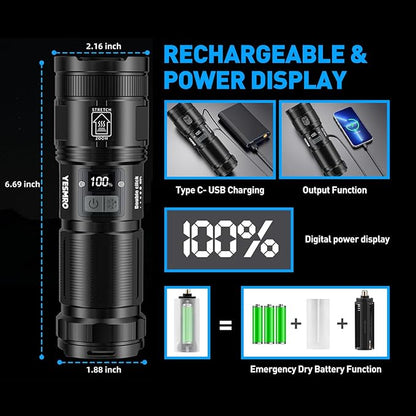 Flashlights High Lumens Rechargeable,Super Bright Flashlight with Tail COB Work Light,Zoom,8 Modes,1.5 Pounds Mid-Size Powerful Tactical Flashlights for Emergencies Camping