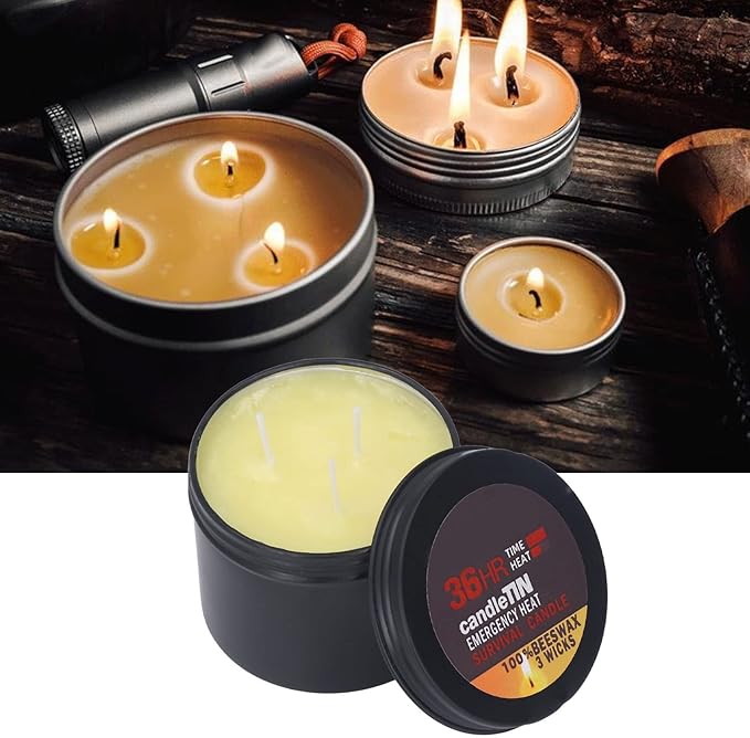 3 Wick 36 Hour Emergency Candle, Long Lasting Survival Candle with Aroma Slow Burn Beeswax Wax Camping Candle Scented Candle for Emergency, Camping, Hiking, Essential