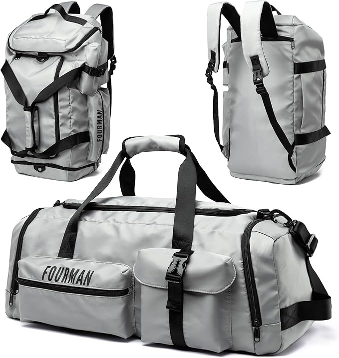 Gym Bag Training Duffel Bag Foldable Travel Duffel Bag, Lightweight Weekend Backpack With Shoe Compartment, Waterproof Duffel Backpack Sports Bag Grey