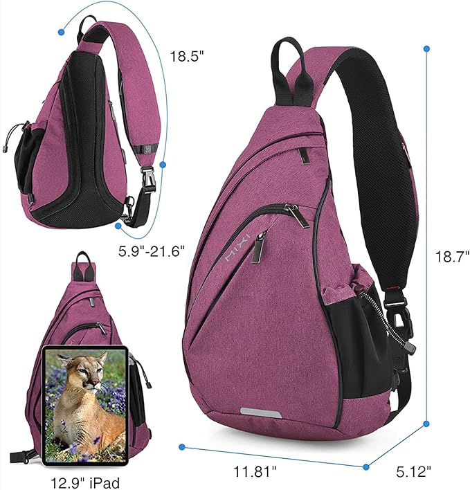 Hanke Sling Bag Men Backpack Unisex One Shoulder Bag Hiking Travel Backpack Crossbody with USB Port Versatile Casual Daypack