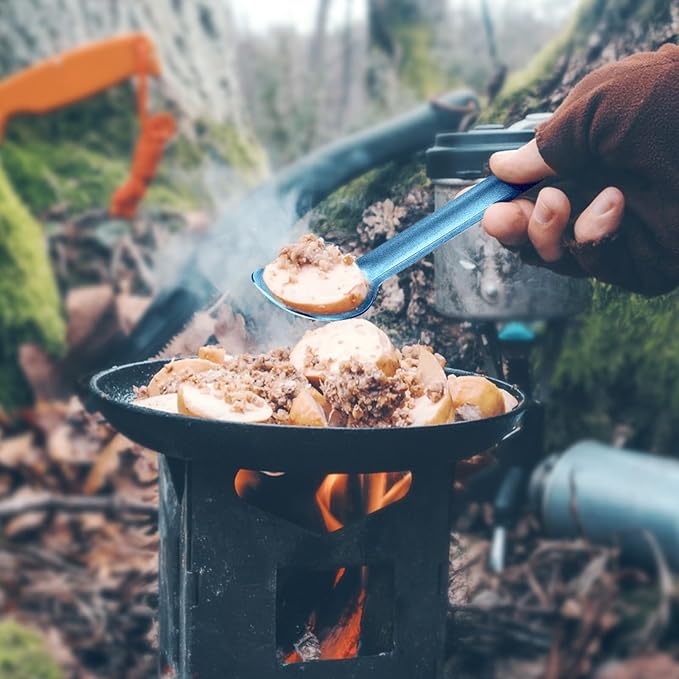 4 Pieces Titanium Long Handle Spork and Spoon 8.4 Inch Ultralight Portable Flatware Lightweight Soup Spoon Camping Spork Utensil for Outdoor Camping Backpacking Hiking Travel Picnic (Blue)