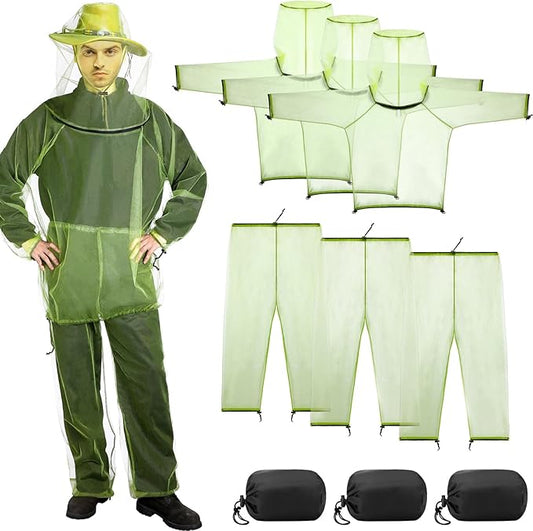 3 Sets Mosquito Net Suit Net Bug Pants Jacket Hood Pants Mesh Insect Proof Body Clothing for Fishing Hiking Camping(S/m)