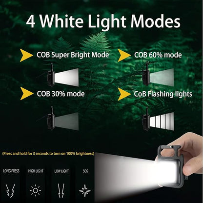 Keychain Flashlight Work Light with Two Keychains and 4 Lighting Modes Built-in Rechargeable Battery Designed for Emergency Lighting, Fishing, Camping and Walking Bottle openers