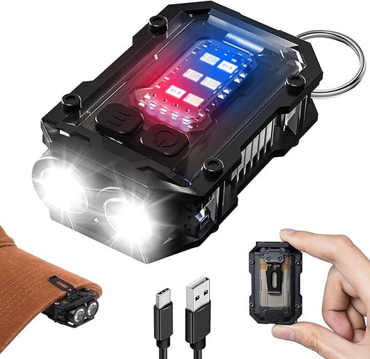 800LM Mini EDC Keychain Flashlight, 8 Modes Rechargeable Flashlights with 3 Color Lights, Portable Pocket LED & COB Flashlight with Clip for Emergency/Camping/Work, Warning Flash, Waterproof