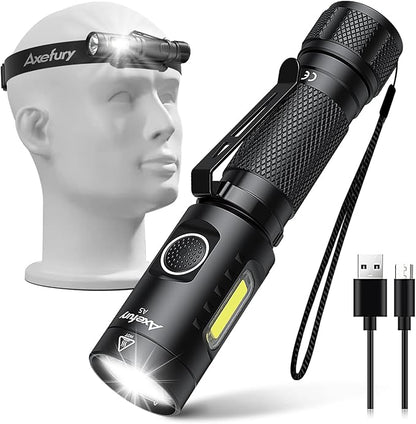 Flashlight, Rechargeable Handheld Flashlight with Removable Headband,Tactical Flashlight with Cob workLight,700 lumens,6 Modes,Waterproof for Camping,Emergency(Battery Included) Gift