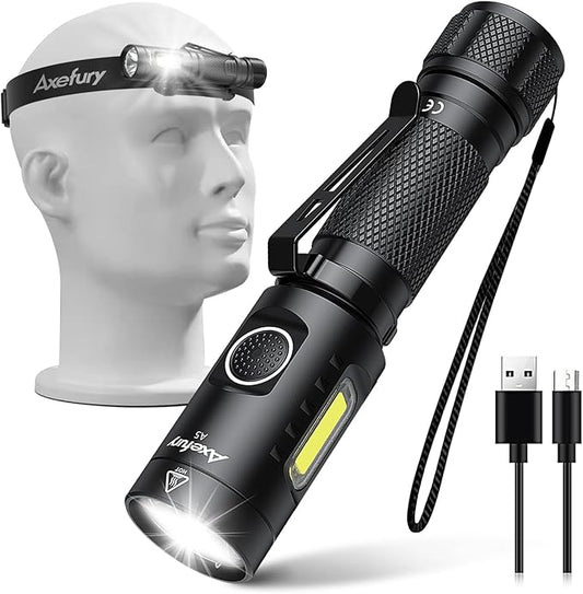 Flashlight, Rechargeable Handheld Flashlight with Removable Headband,Tactical Flashlight with Cob workLight,700 lumens,6 Modes,Waterproof for Camping,Emergency(Battery Included) Gift