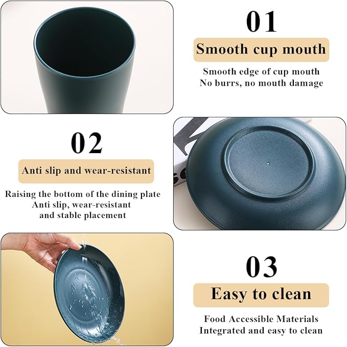 Camping Utensils Mess Kit, Including Camping Spoon, Fork, Knife, Plate and Cup Packed in a Portable Bag, Easy to Carry, Dishwasher Safe