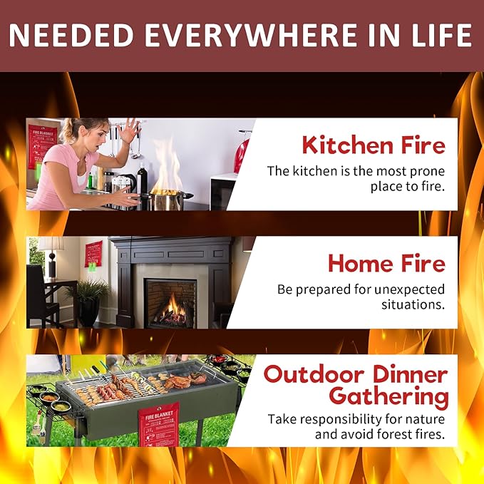 Emergency Fire Blankets, Fire Extinguisher Blanket Glow at Night, Flame Retardant Blanket Fire Safety Blanket for Home and Kitchen, Camping, Grill, Car, Office (1 Pack)