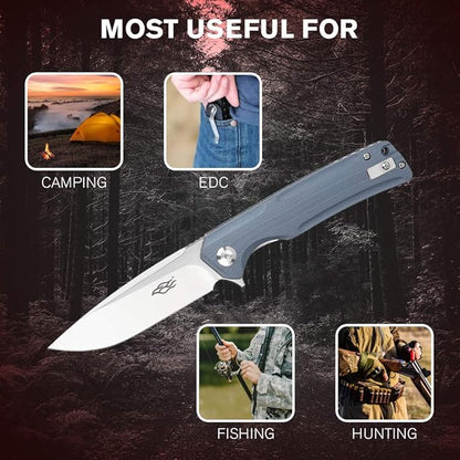 Firebird GANZO FH91-GY Ball Bearing Pocket Folding Knife D2 Steel Blade Ergonomic G10 Anti-Slip Handle with Clip Camping Fishing Hunting Outdoor Flipper EDC Pocket Knife (Gray)