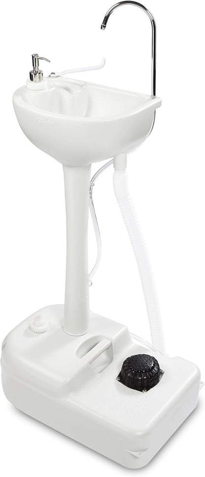 Hike Crew Portable Outdoor Foot Pump Camping Sink – Collapsible Hand Wash Basin w/ 5 Gallon (19L) Water Tank, Wheels, Soap Dispenser, Gooseneck Faucet & Towel Holder – for RV, Travel, Worksite