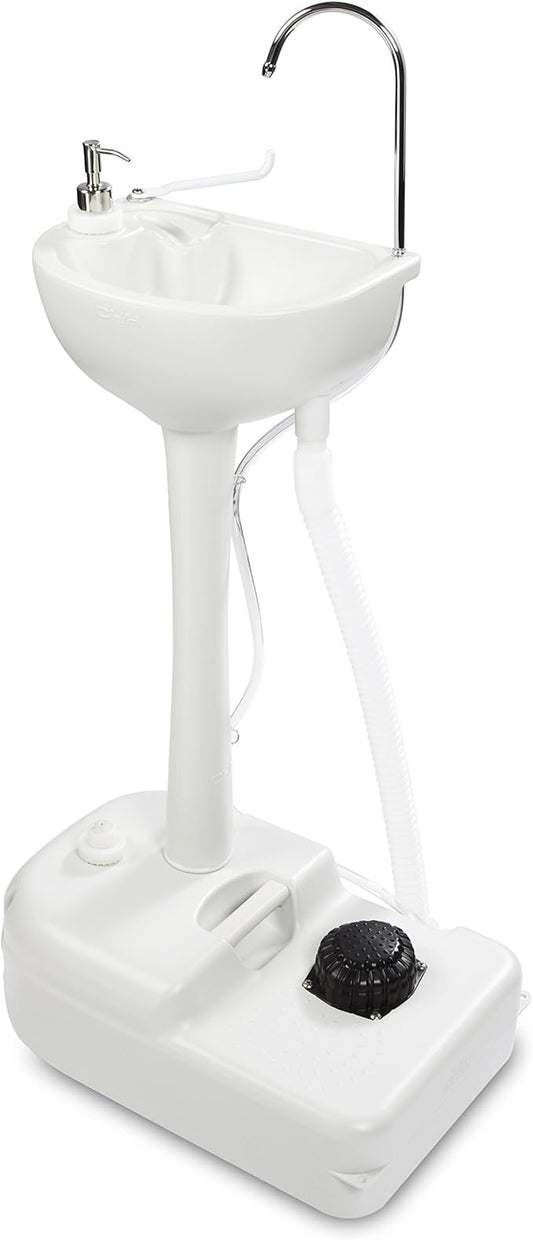 Hike Crew Portable Outdoor Foot Pump Camping Sink – Collapsible Hand Wash Basin w/ 5 Gallon (19L) Water Tank, Wheels, Soap Dispenser, Gooseneck Faucet & Towel Holder – for RV, Travel, Worksite