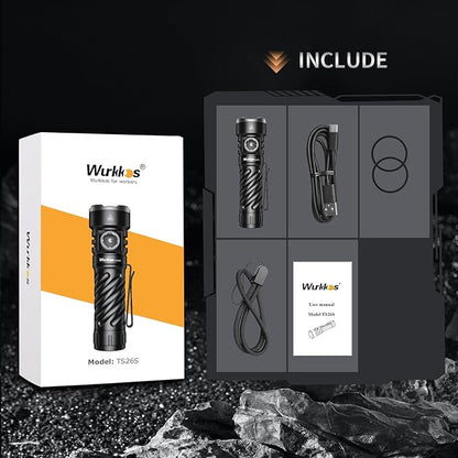 Wurkkos Rechargeable LED Flashlight, TS26S 3100 High Lumens Magnetic Flashlights with Memory Function 191 Meters 5000K Boost Constant Current,IP68 Waterproof for Emergency,Dog Walking,Camping