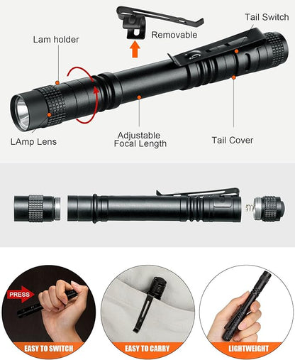 Vinsot 20 Pcs LED Pocket Flashlight Mini Small Handheld Pen Light Bulk Flashlight Tactical Torch with Clip LED Pen Pocket Light for Police Camping Outdoor Inspection Security (5.12 Inch)