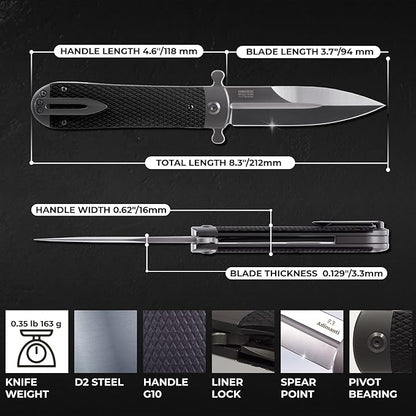 Firebird Knife GANZO Firebird Adimanti Samson-BK Pocket Folding Knife G10 Handle with Clip D2 Steel Blade Hunting Fishing Camping Outdoor EDC Knife (Black)