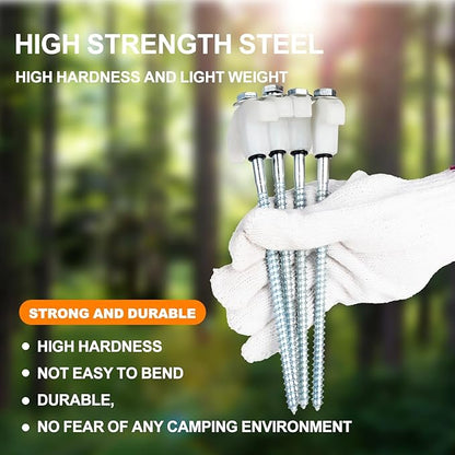 10PCS Camping Tent Stakes Heavy Duty,8 Inch Screw in Tent Stakes Heavy Duty,Nightglow Metal Tent Stakes,with Hex Head Driver,Nail Lifter,Ropes,White