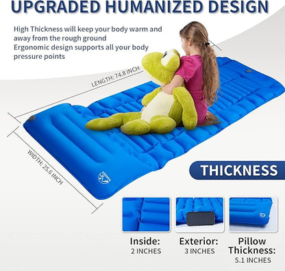 Camping Sleeping Pad Inflatable Sleeping Mat with Pillow Built-in Pump Compact Ultralight Waterproof Camping Air Mattress for Backpacking, Hiking, Tent, Traveling & Outdoor Blue