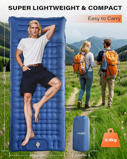 A2C Camping Sleeping Pad, Ultralight Inflatable Sleeping Pads with Built-in Foot Pump & Pillow, Compact Camping Mattress for Backpacking, Hiking, and Traveling