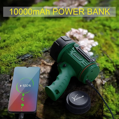 YIERBLUE Rechargeable Spotlight Flashlight, 200000 High Lumen LED Spotlight with 20Hrs Ultra-Long Running&10000mAh Power Bank,IP67Waterproof Spot Lights(Large)