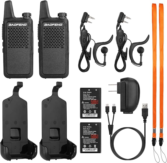 BAOFENG GT-22 Walkie Talkies for Adults Rechargeable, Long Range Two Way Radios with 1500mAh Battery, Portable Handheld VOX Handsfree with Earpieces, Holsters (2 Pack)