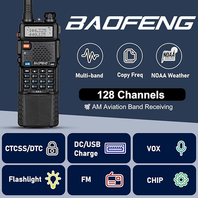 BAOFENG UV-5RX (Upgraded of UV-5R) Multi-Band Ham Radio, 136-174/400-520Mhz Receiving, Two Way Radio with 3800mAh Rechargeable and 711 Antenna (2 Pack)
