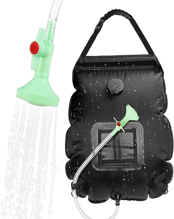 LYOUMEIT Solar Shower Bag 5 Gallon, Portable Shower for Camping, Camping Shower Bag, Solar Heating Shower Bag with Removable Hose and On-Off Switchable Shower Head