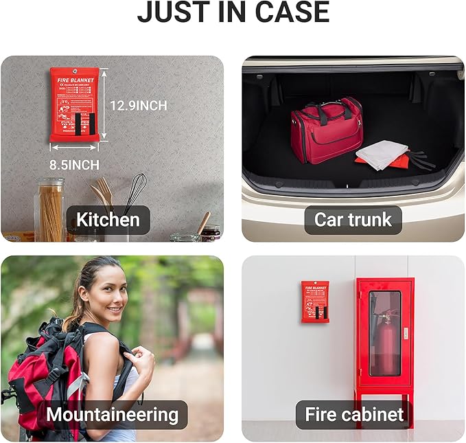 2024 Emergency Fire Blanket, 2 Pack Fire Extinguisher Blanket, Fire Suppression Blanket, Flame Retardant Blanket Fire Safety Blanket for Home, Kitchen, School, Grill, Car, Office, Warehouse(40” x 40”)