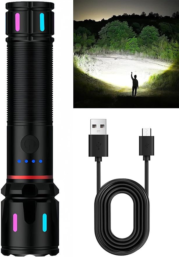 LED Rechargeable Flashlights High Lumens, 1500+ Lumens Super Bright Zoomable Fluorescent Flashlights, Waterproof Powerful Flash Light Multifunctional Flashlights for Home Camping Hiking