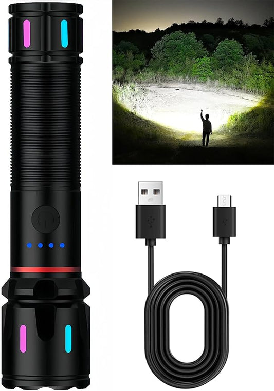 LED Rechargeable Flashlights High Lumens, 1500+ Lumens Super Bright Zoomable Fluorescent Flashlights, Waterproof Powerful Flash Light Multifunctional Flashlights for Home Camping Hiking