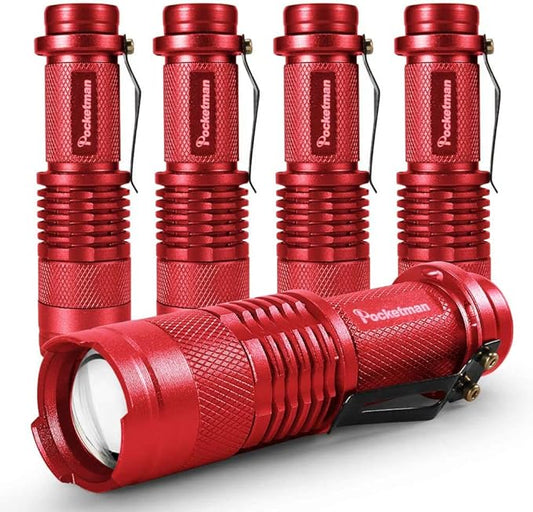 5 Pack LED Mini Flashlights 7W 300LM SK-68 3 Modes Q5 LED Tactical Flashlight for Camping Hiking Emergency (Red)