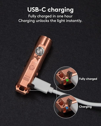 RovyVon Aurora A9 Pro G4 Copper Keychain Flashlights, Max 650 High Lumens Super Bright with EDC Pocket-Sized,USB C Rechargeable, Momentary On, Lock Mode, Gift for Outdoor