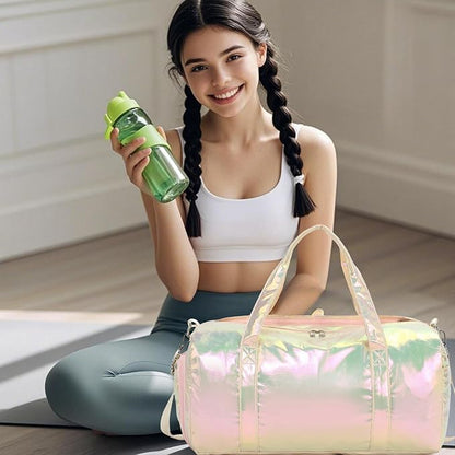 Gym Sports Duffle With Wet Pocket, Dance and Overnight Bag With Waterproof Shoe Pouch and Air Hole for Girls, Kids, Women - Travel Foldable