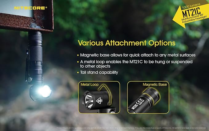 Nitecore MT21C LED Flashlight, 1000 Lumen Right Angle 90 Degree Tiltable Head L-Shape USB Rechargeable with Hard Duty Holster