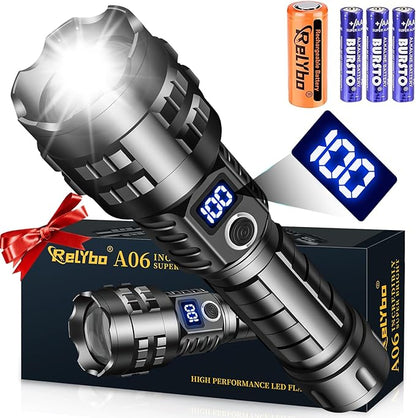 Rechargeable LED Flashlights High Lumens, 900,000 Lumens Tactical Flashlights, Super Bright High Powered Flash Light 5 Modes & 12H Long Runtime for Emergencies, Camping, Dog Walking