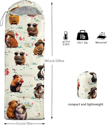 AILONEN Cartoon Fox Camping Sleeping Bag for Boys Girls Adults,Lightweight & Waterproof,3 Season Warm & Cold Weather,Portable,Kawaii Fox Printed Sleeping Bag,Traveling,Camping,Hiking
