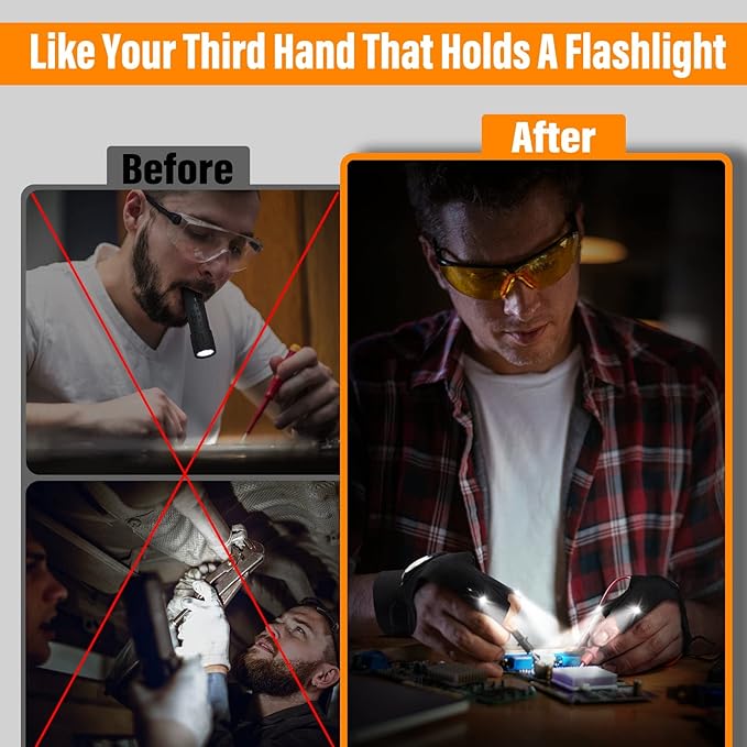 Gifts for Men Dad Boyfriend Husband Him Fathers Day Birthday, LED Flashlight Gloves, Hands Free Finger Lights Cool Gadgets for Repairing Fishing Grilling Camping, Unique Men Gift